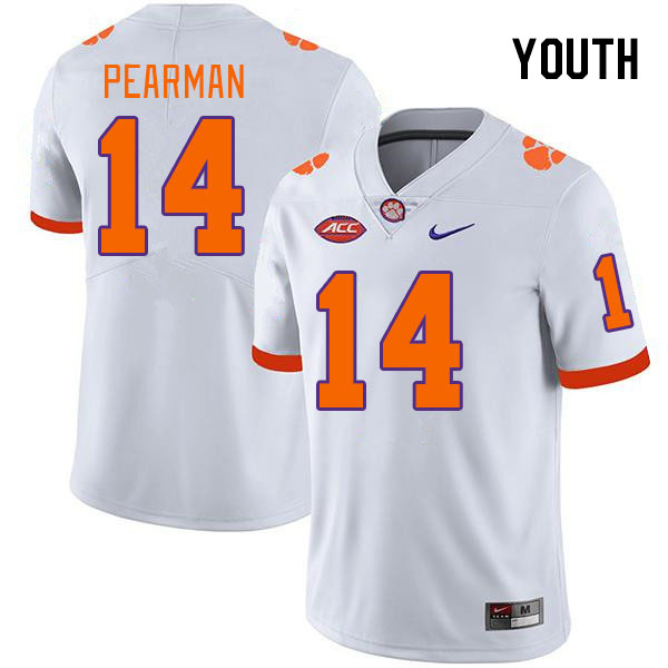 Youth #14 Trent Pearman Clemson Tigers College Football Jerseys Stitched-White